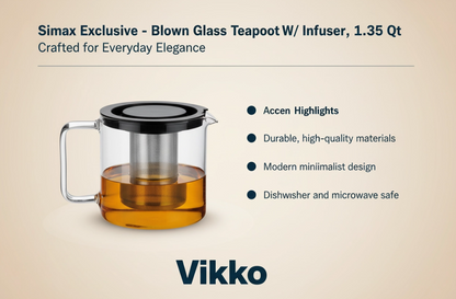 Modern Blown Glass Tea Pot with Infuser | 1.35 Qt
